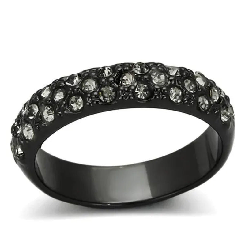 Women TIN Cobalt Black Brass Ring with Top Grade Crystal in Black Diamond - Size
