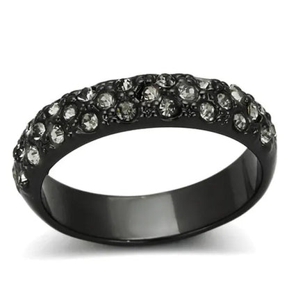 Women TIN Cobalt Black Brass Ring with Top Grade Crystal in Black Diamond - Size