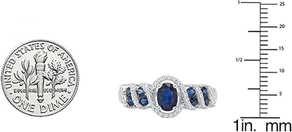 Collection 6X4 MM Oval & round Cut Blue Sapphire and round Diamond Ladies Engage