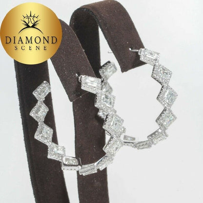 Unique Asscher Cut Diamond Hoop Earrings