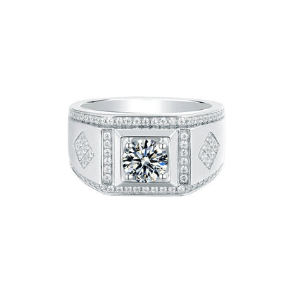 S925 Silver Inlaid Gemstone Men'S Ring