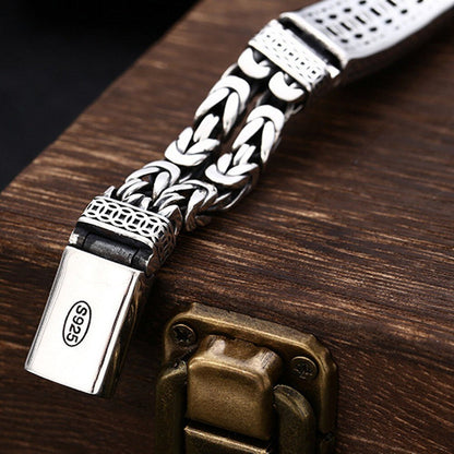 New Real Solid S925 Silver Retro Lucky Pixiu Man Bracelet Thick Style