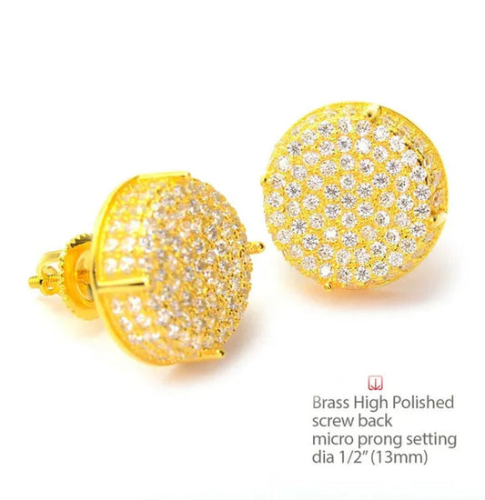 Men'S Hip Hop Iced Micro Pave LAB DIAMOND 14K Gold Plated XL round Screw Back St
