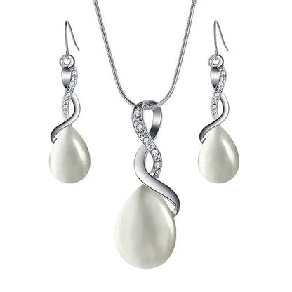 Fashion Elegant Crystal Opal Cross Necklace Earring Set Creative Simple Women Lu