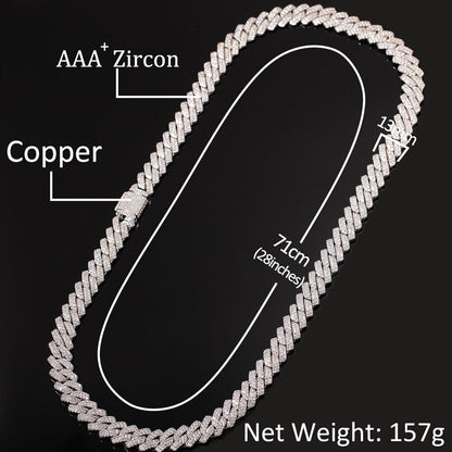 Prong 13Mm Cuban Chain Micro Pave Cubic Zircon Mixed Luxury Bling Bling Full
