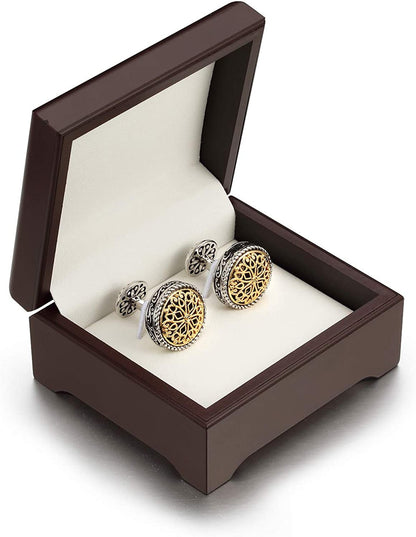 Men'S Silver & 18K Gold Plated round Whale Back Closure Cufflinks for Men, for W