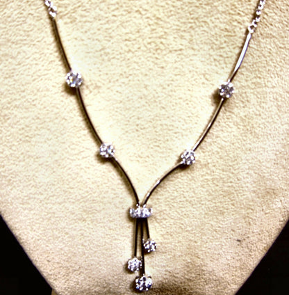 2.15 CT DIAMOND LONG NECKLACE CLUSTER BOTTOM 20 INCH NECK SIZE 14 K WHITE GOLD