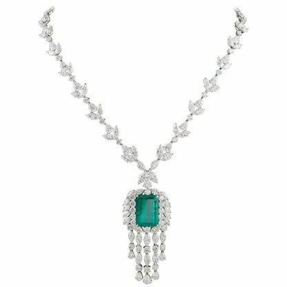 GIA CERTIFIED 100% NATURAL EMERALD 20.14X14.55X9.82MM MULTI DIAMOND NECKLACE
