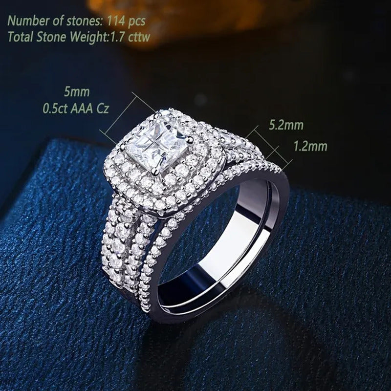 Newshe 925 Sterling Silver Halo Cross Cut Princess Cubic Zirconia Wedding Ring S