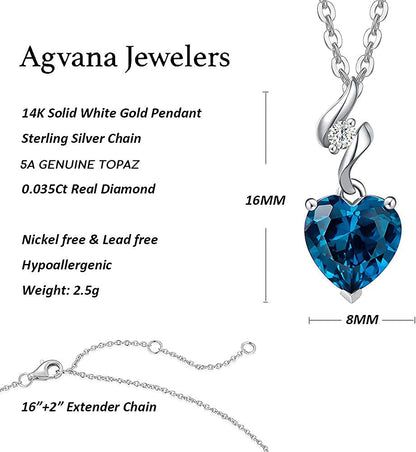 Valentines Day Gifts for Her 14K Solid White Gold Diamond Genuine or Created Gem