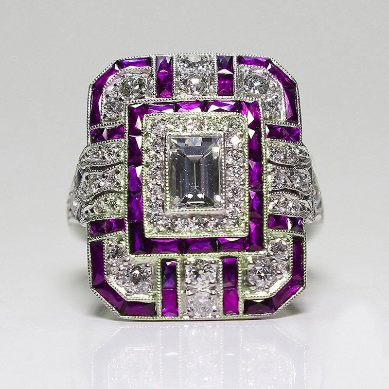 Antique Art Deco 925 Sterling Silver Sapphire Diamond Ring