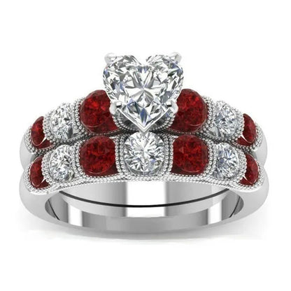 Luxury Heart Ring Sets for Women Natural Gemstones Ruby Rings Promise Rings Set