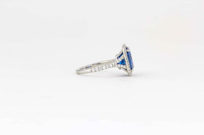 agl certified 6.58 ct sapphire cushion shape ceylon halo .52 ct round diamond