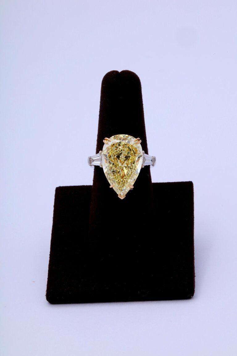 10 Carat Fancy Yellow Pear Shape Ring GIA Certified