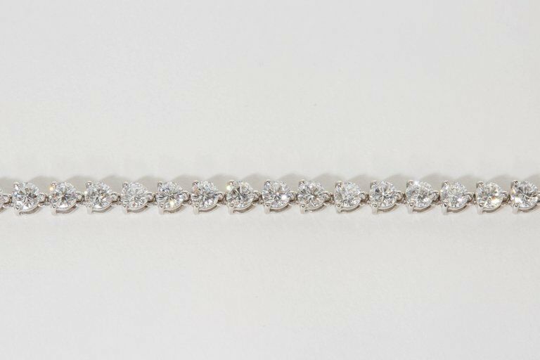 Diamond Tennis Bracelet Three Prong Setting 8.21 CT 18 k white gold