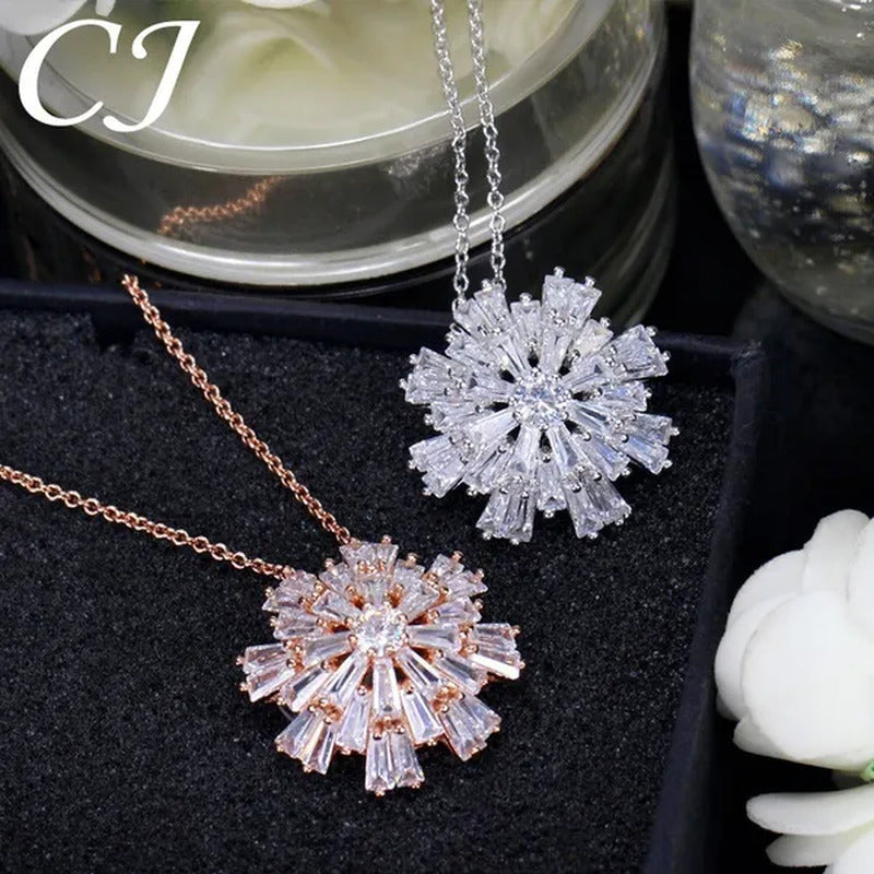 CANDICE Elegant Big Snowflake Pendant Necklace Inlay Luxury Quality Multi Cut CZ
