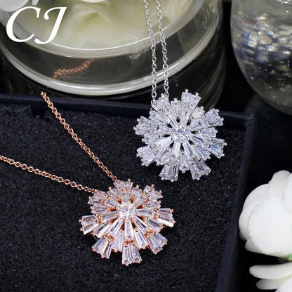CANDICE Elegant Big Snowflake Pendant Necklace Inlay Luxury Quality Multi Cut CZ