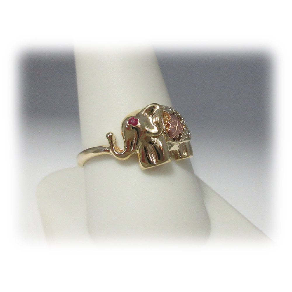 Elephant Ruby Ring Solid Gold Leaf Thumb 10K Size 10 Ganesha July Birthstone R17