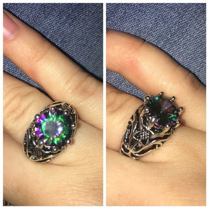 Vintage Women''S Jewelry 925 Sterling Silver Rings 1.76CT Mystic Rainbow Topaz D