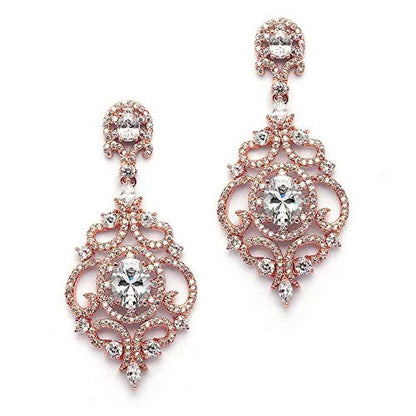 Victorian Scrolls 14K Rose Gold Plated Cubic Zirconia Wedding or Evening Chandel
