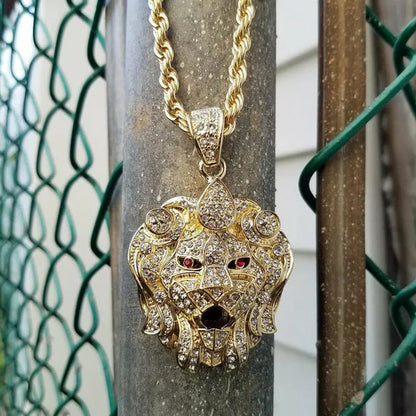 ICED Lab Diamonds Lion Head Pendant & 5Mm 30" Rope Chain Hip Hop Necklace