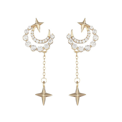 14K Gold Plated Hook Earrings Star Moon Diamond Earrings Women Fashion Trend Zir