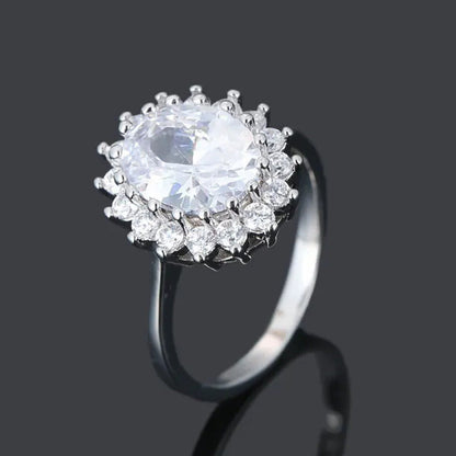 Royal Jewelry Princess Diana Soild Silver Color Ring Sapphire Cz Diamond Engagem