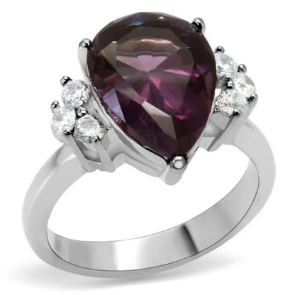 Women High Polished Stainless Steel Ring with Synthetic in Amethyst - Size 6