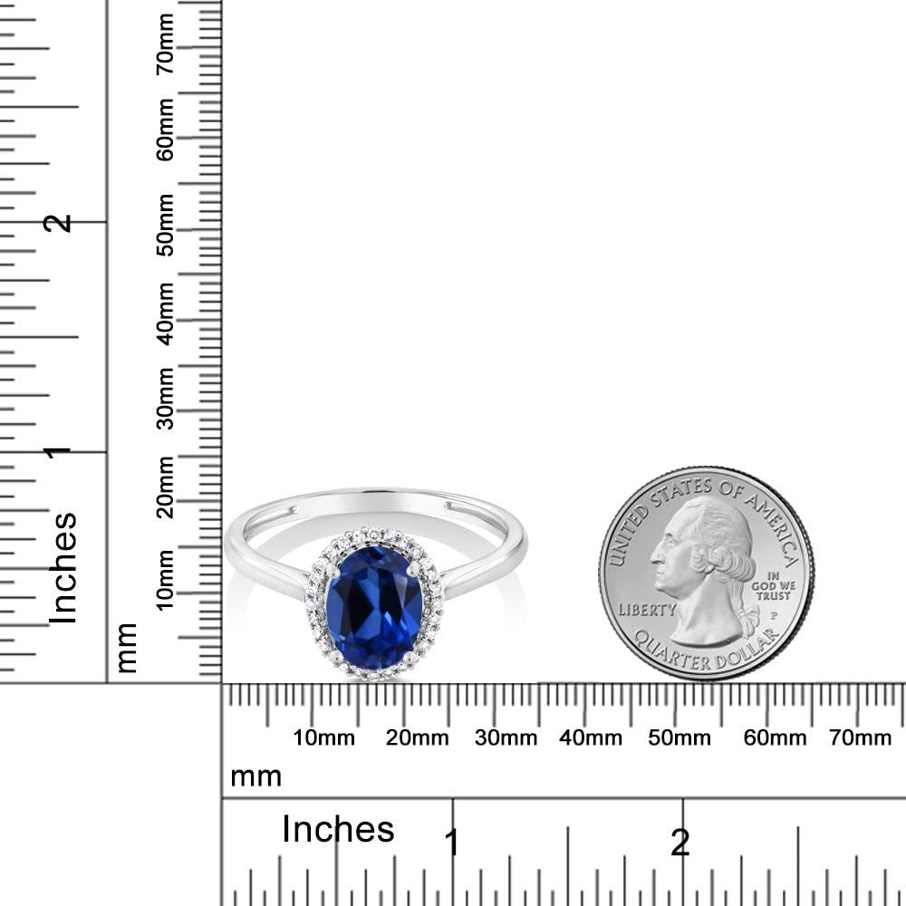 10K White Gold Blue Created Sapphire and Diamond Women Engagement Ring (1.60 Ct