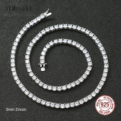 Solid Real 925 Sterling Silver 16/17/18/20/22/24 Inch Tennis Chain Choker