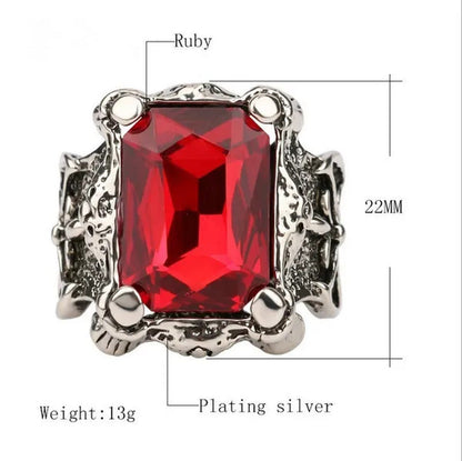 European Fashion Men'S Retro Style Big Gemstone Rings Elegant Ruby Finger Ring f