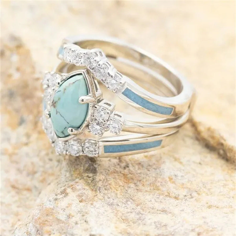 Newest 3Pcs/Set Women'S 18 K Gold Multilayer Hollow Turquoise Ring Band Exquisit