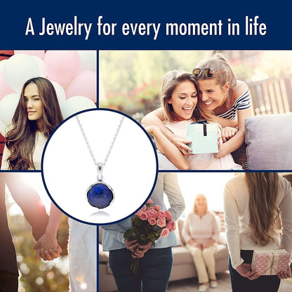 925 Sterling Silver Lapis Lazuli Necklace - Dainty 12Mm Deep Dark Blue Genuine L