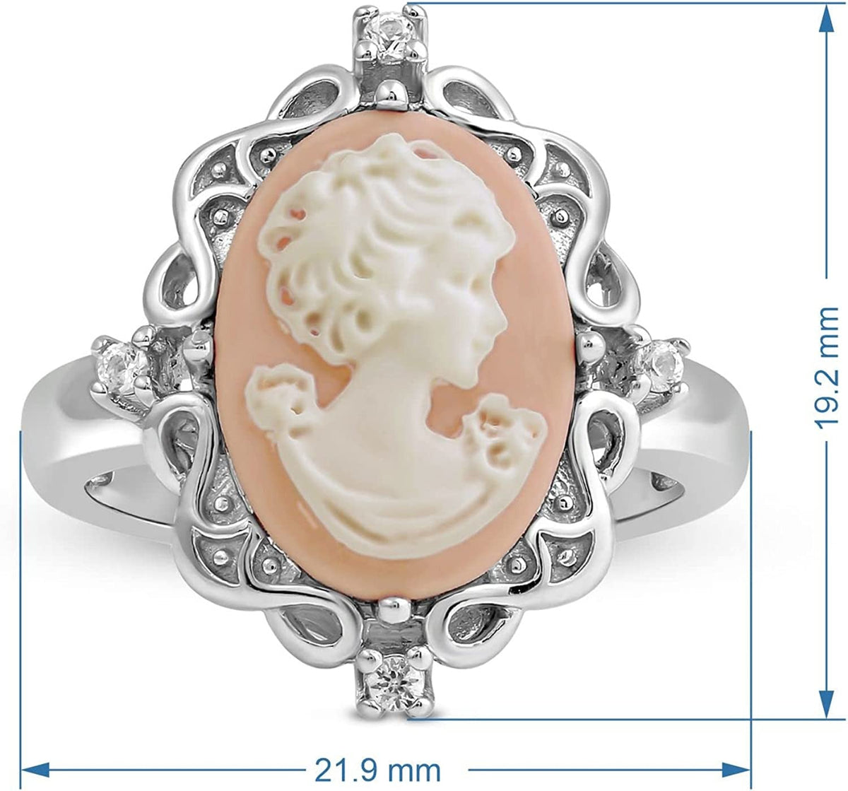 Pink Cameo Ring in Sterling Silver with round Created White Sapphire