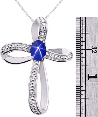 Necklaces for Women Sterling Silver 925 Cross Necklace Gemstone & Genuine Diamon