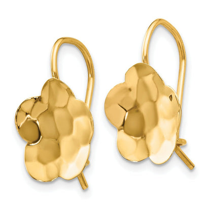 14K Yellow Gold Concave Hammered Flower Disc Earrings 20X13 Mm