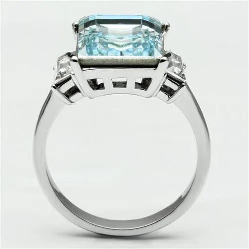 Women'S 10.6 Ct Radiant Cut Sea Blue Crystal Stainless Steel Engagement Ring