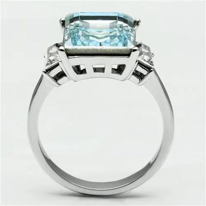 Women'S 10.6 Ct Radiant Cut Sea Blue Crystal Stainless Steel Engagement Ring