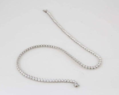 DIAMOND TENNIS NECKLACE 3 PRONG SET ROUND BRILLIANT TENNIS 24.88 CT 18 K GOLD