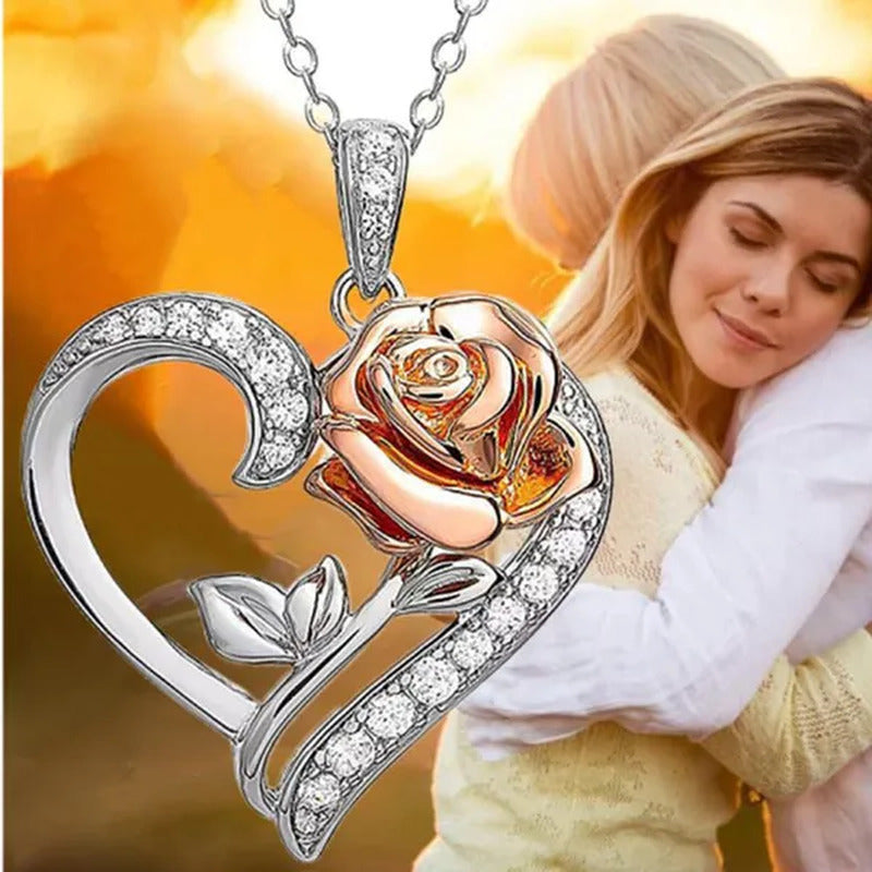 Exquisite Fashion Heart Rose Zircon Necklace Couple Heart Pendant Engagement Nec