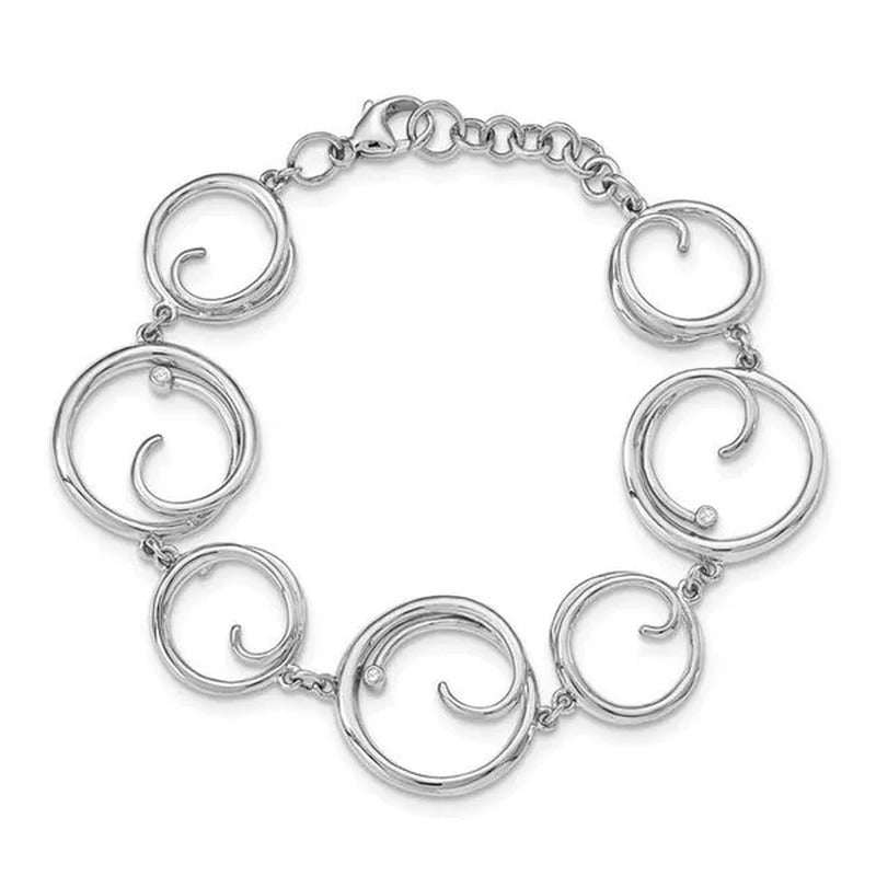 7 In. Sterling Silver 0.03 CT Diamond Bracelet - Polished