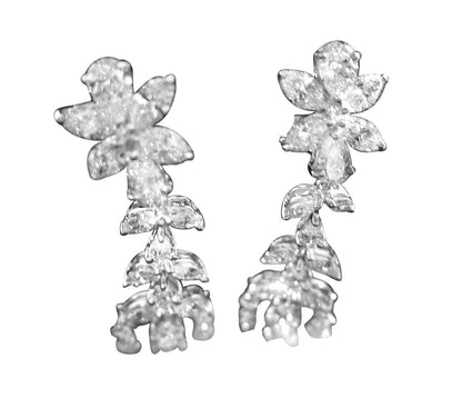 Diamond 3 row marquise pear shape platinum drop earring 12.85 cttw dangle earrig
