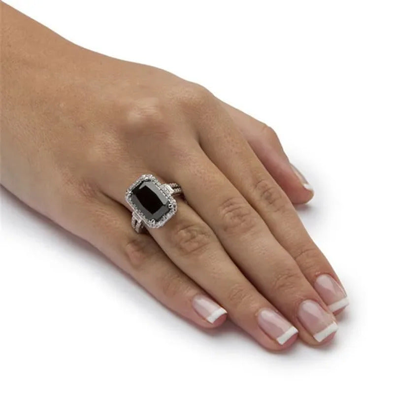 Fashion Silver Plated Filled Emerald Cut Natural Obsidian & Lab Diamond Lover We