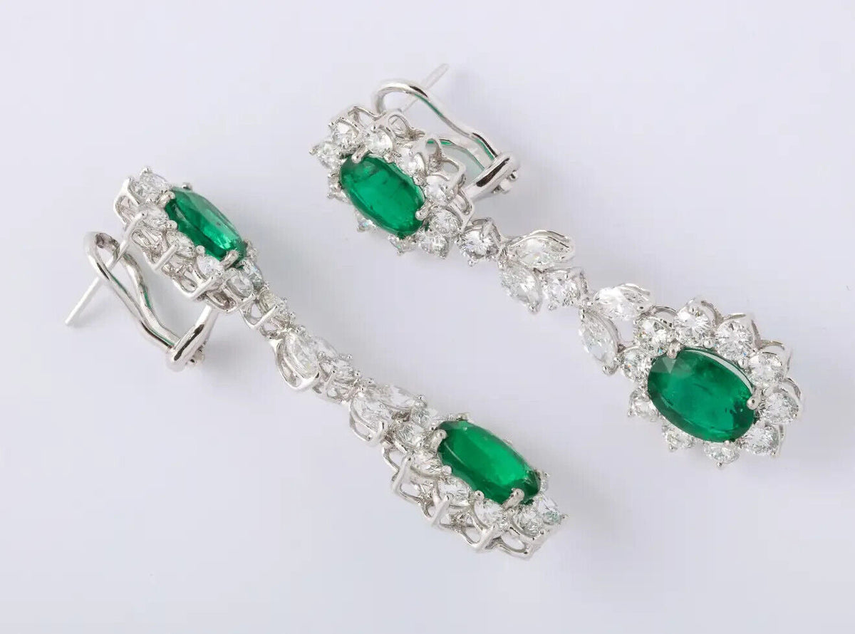 Emerald and Diamond Dangle Drop Earrings