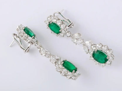 Emerald and Diamond Dangle Drop Earrings