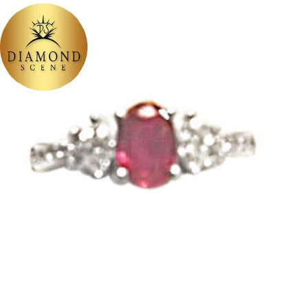 .86 CT RUBY OVAL SHAPE .19 CT DIAMOND MARQUISE ROUND SHAPE RING 18 K WHITE GOLD