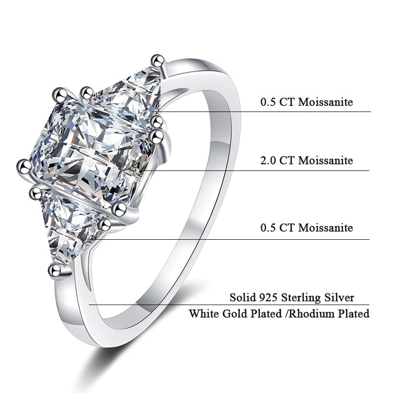 Radiant Cut Moissanite 3 Stone Ring 3 Carat Certified Moissanite Diamond