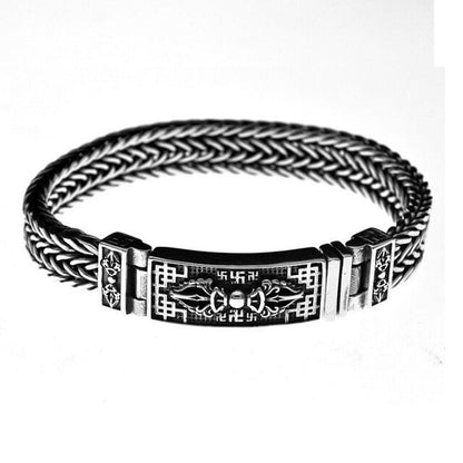 Real 925 Sterling Silver Bracelet Men'S Wide 11Mm Retro Punk Rock Wire Chain