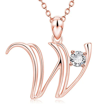 Rose Gold 26 Letters Necklace Alphabet Diamond Name Pendant Necklace Birthday Ch