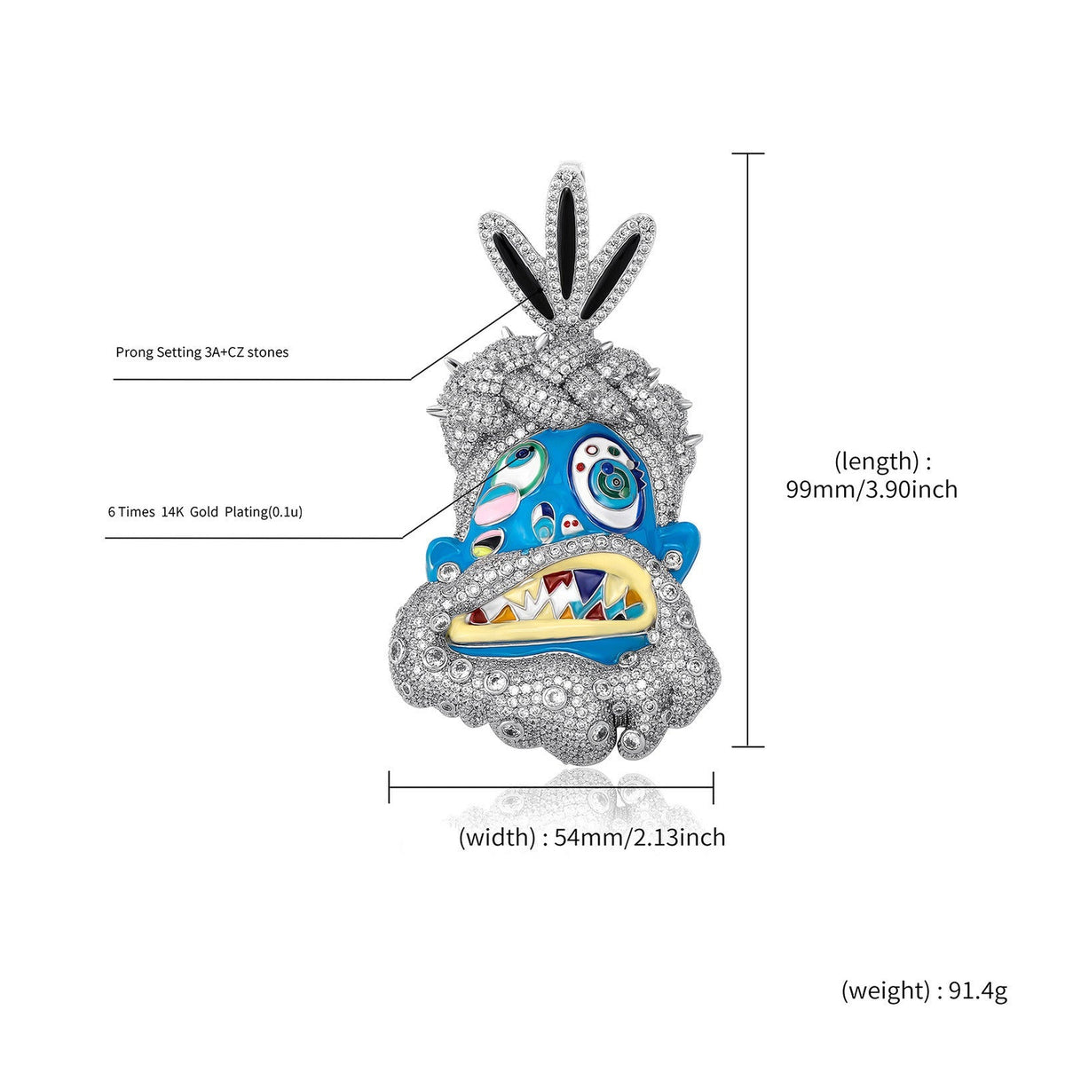 Colorful Oil Dripping Cartoon Head Pendant with Diamond